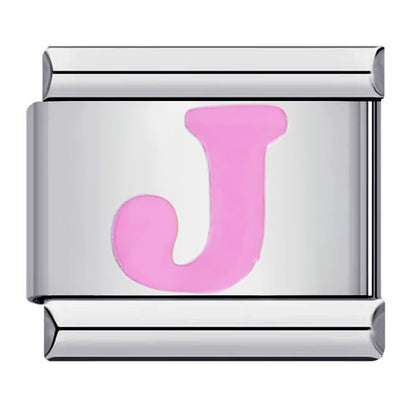 Pink Enamel Alphabet Stainless Steel Italian Charm Links