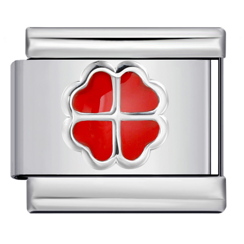 Color Enamel Four Leaf Clover Stainless Steel Italian Charm Links