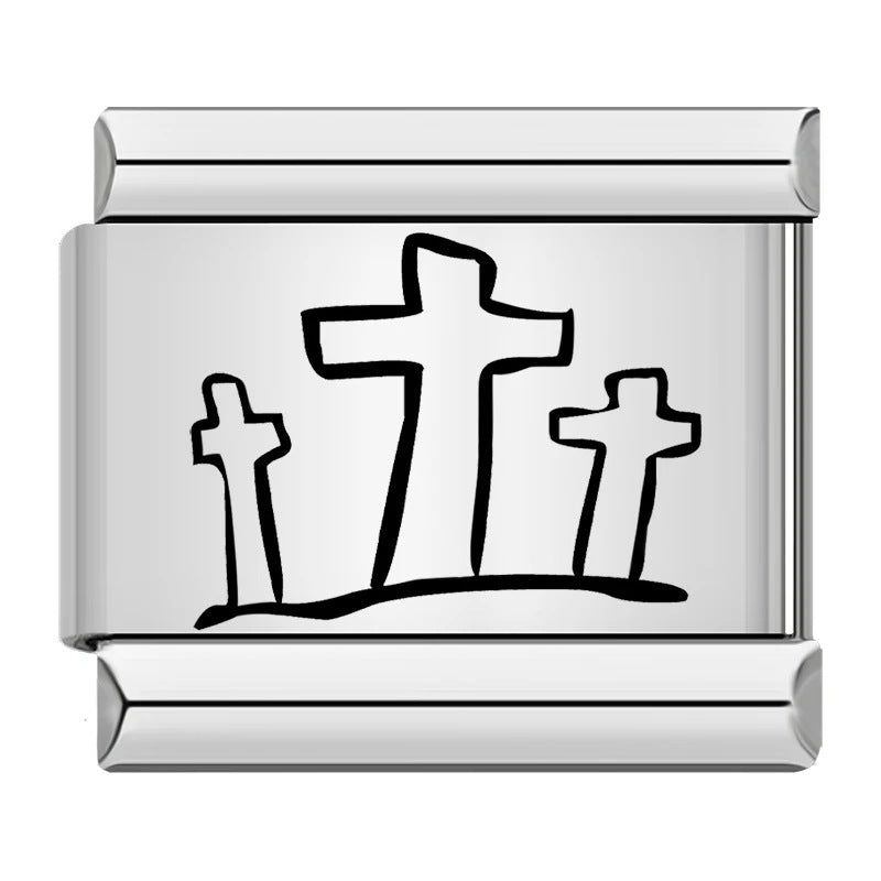 Stainless Steel Laser Engraved Cross Italian Module Bracelet DIY Strap Chain Italian Charms