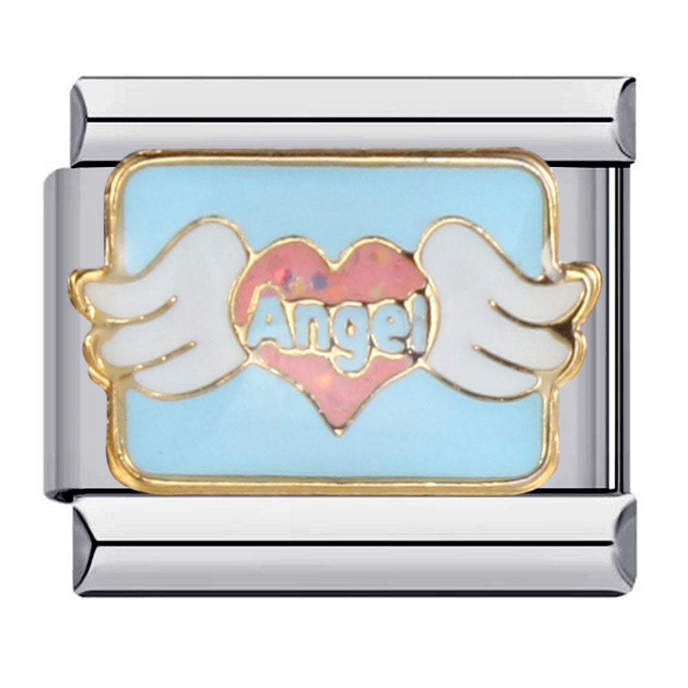Photo Angel Gold Plated Enamel Italian Charm Links Stainless Steel
