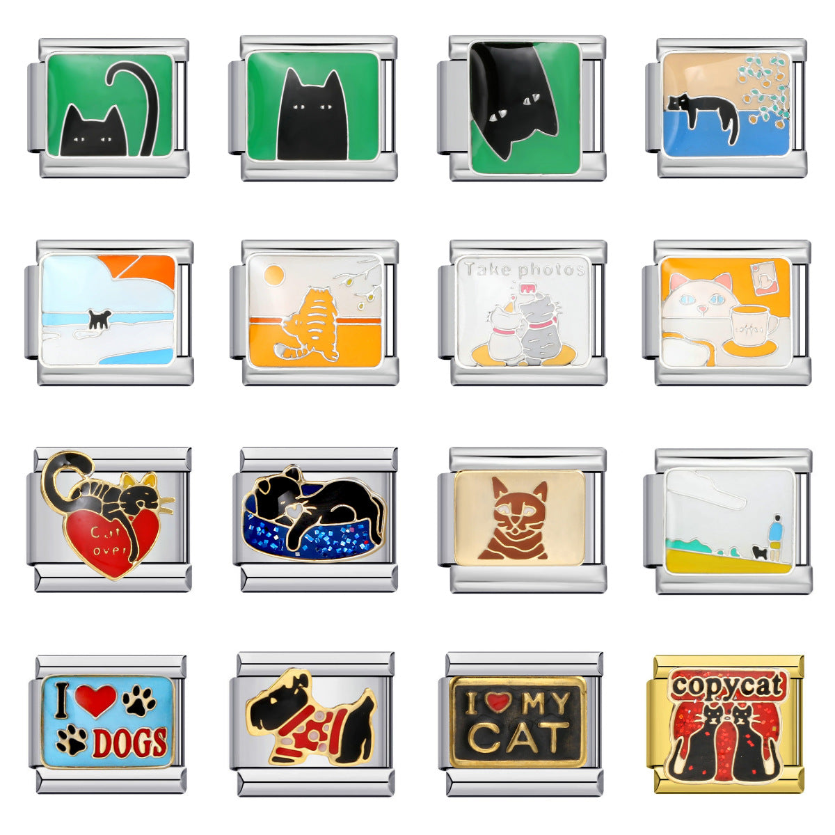 Pet cat and dog series stainless steel welding oil drip bracelet, cartoon DIY Italian module bracelet wholesale