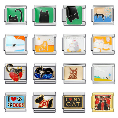 Pet cat and dog series stainless steel welding oil drip bracelet, cartoon DIY Italian module bracelet wholesale