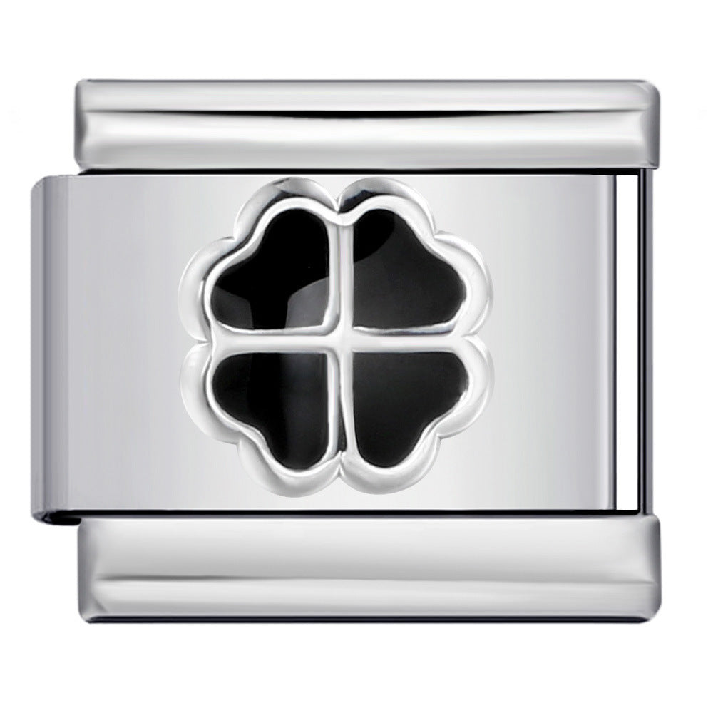Color Enamel Four Leaf Clover Stainless Steel Italian Charm Links