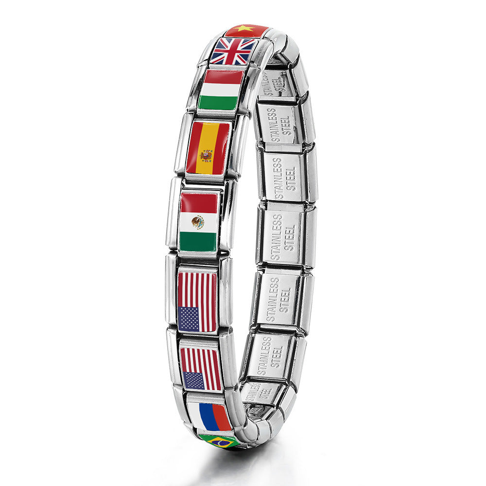 Hot-selling new world flag photo epoxy series stainless steel diy italian module bracelet accessories wholesale