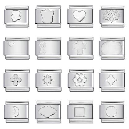 Concave Silver Stamped Stainless Steel Italian Charm Links