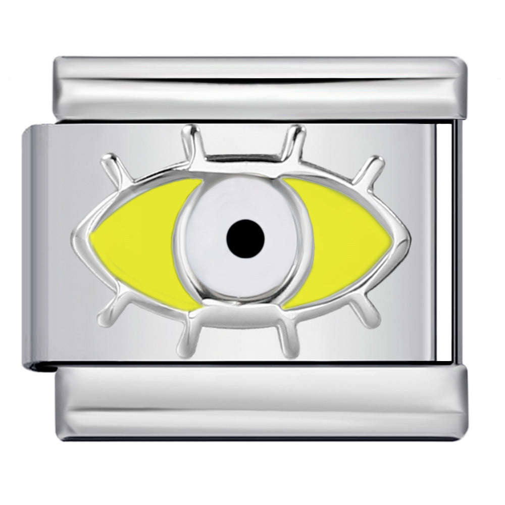 Star Eye Stamped Enamel Italian Charm Stainless Steel
