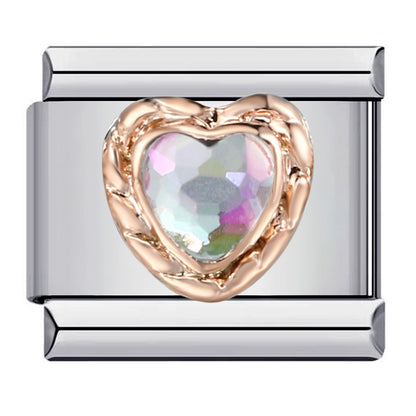 Heart Micro Paved Color Stone Italian Charm Stainless Steel