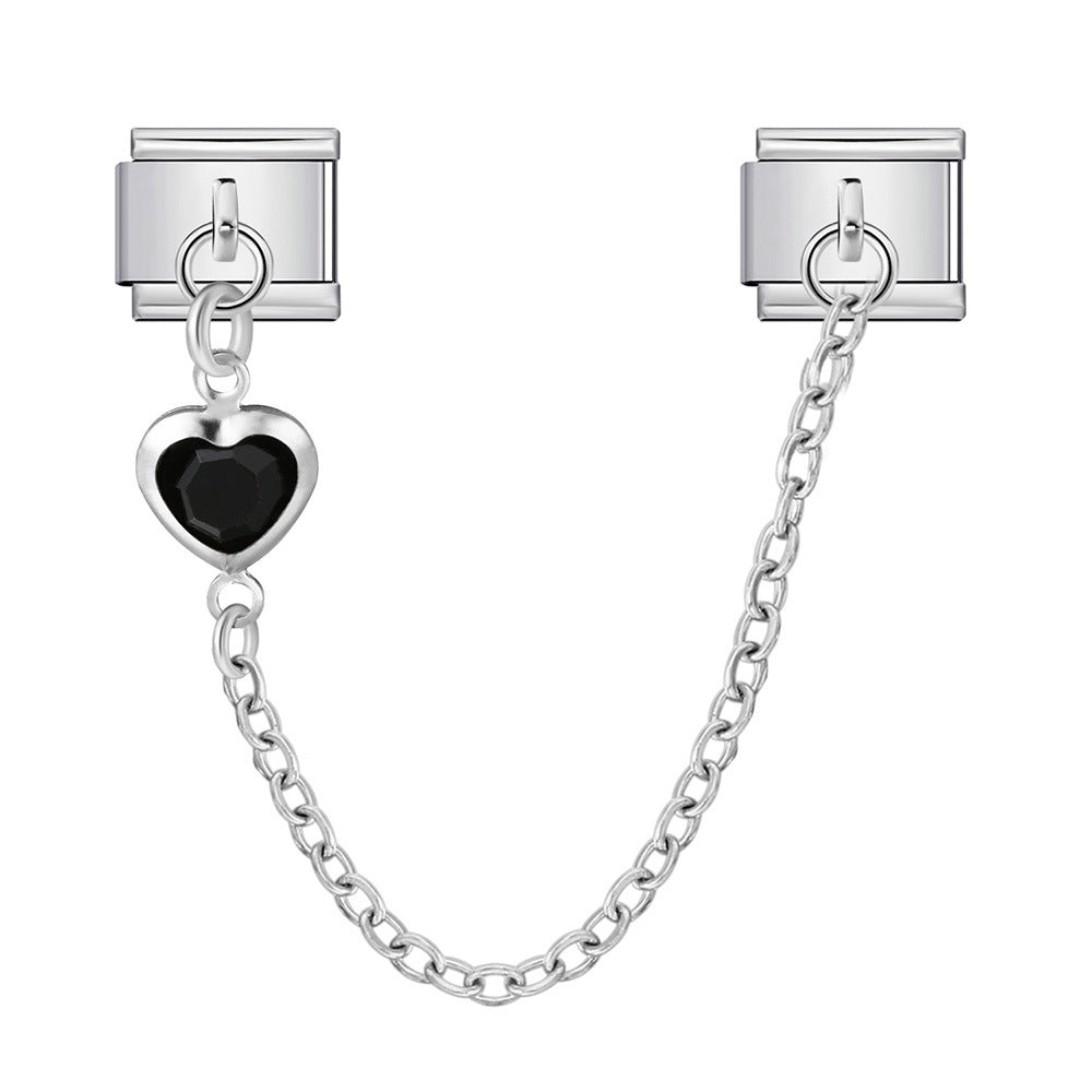 Double Hook Heart Pendant Stainless Steel Italian Charm Links