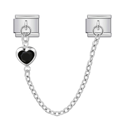 Double Hook Heart Pendant Stainless Steel Italian Charm Links