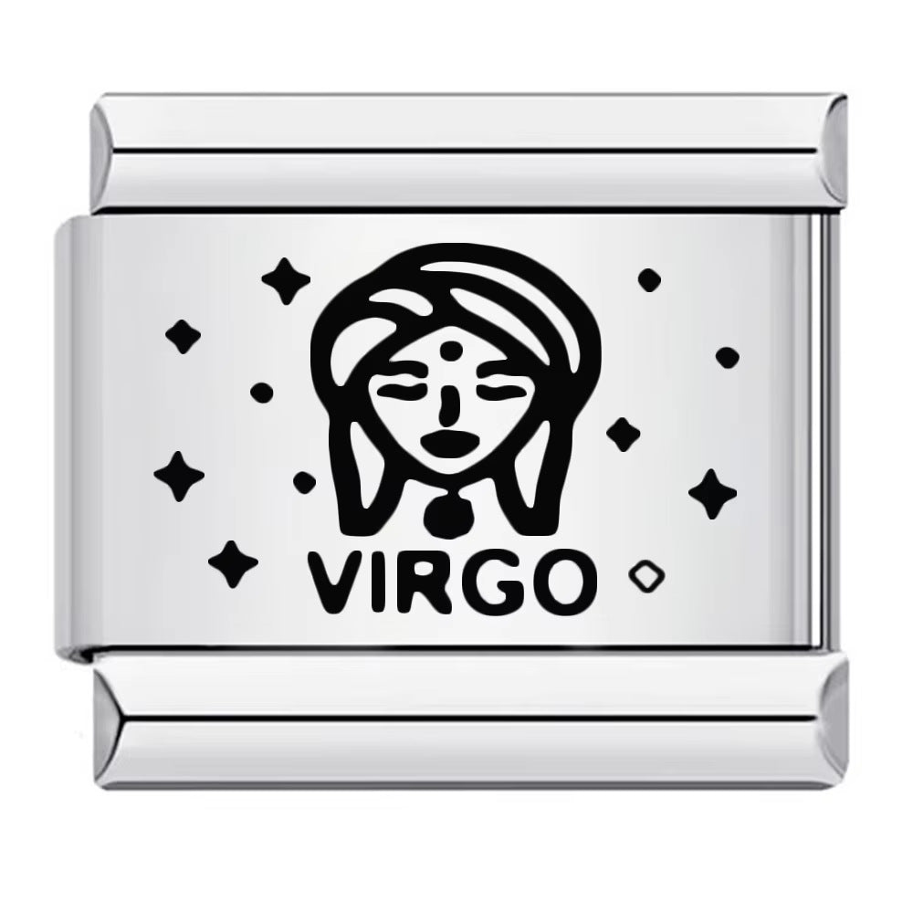 Cross-border hot-selling laser engraved 12 zodiac sign elements stainless steel diy italian modular bracelet bangle accessories