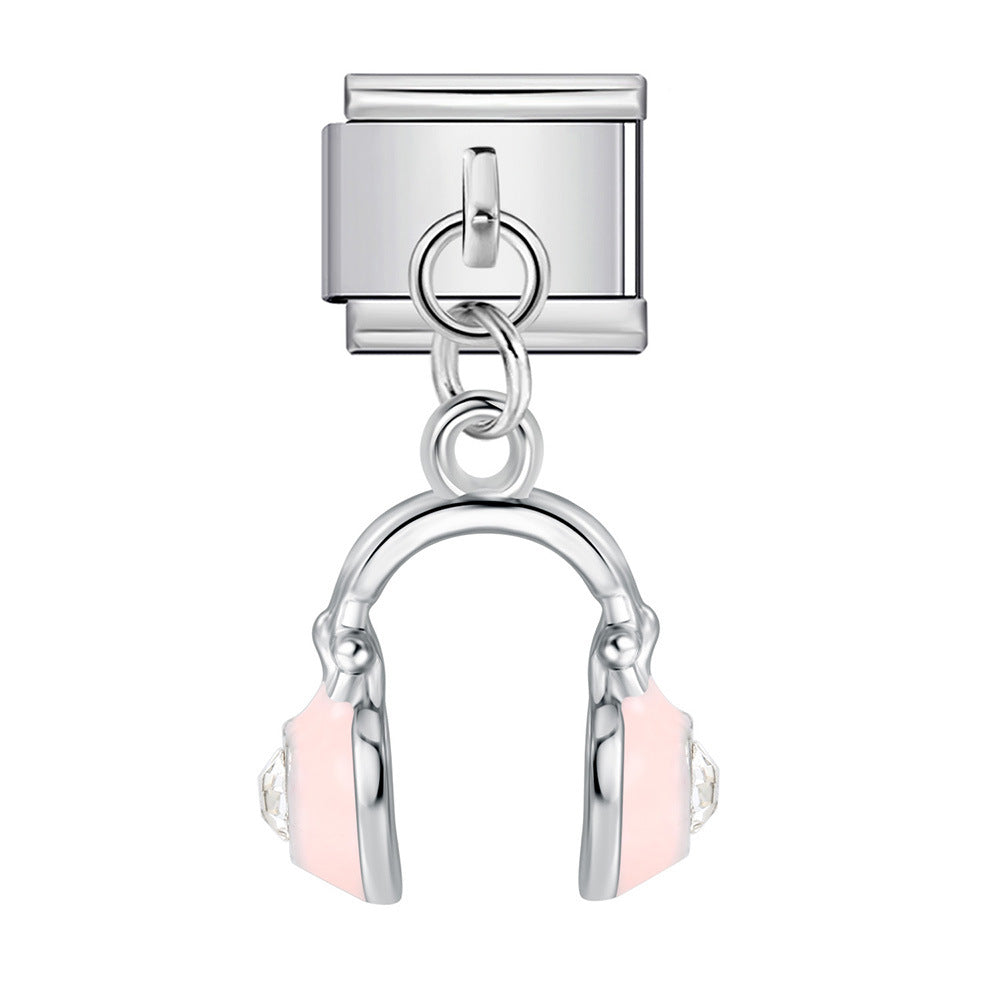 Silver Base Micro Pave Zircon Cute Pendant Italian Charm Links