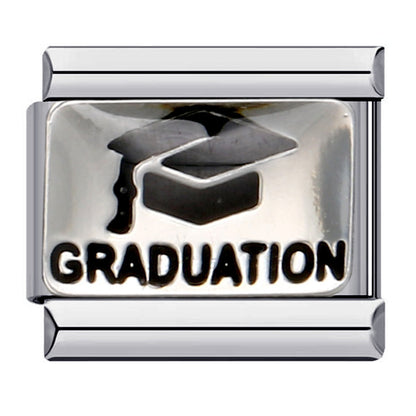 Student graduation pattern italian module diy stainless steel welding oil drop bracelet elastic patchwork strap chain