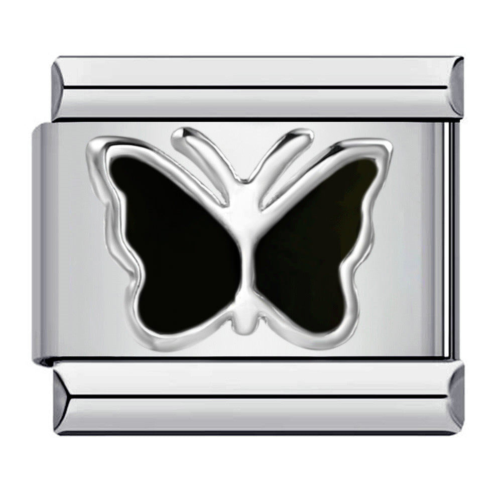 Stainless steel heart butterfly stamped pattern colorful enamel diy italian charm