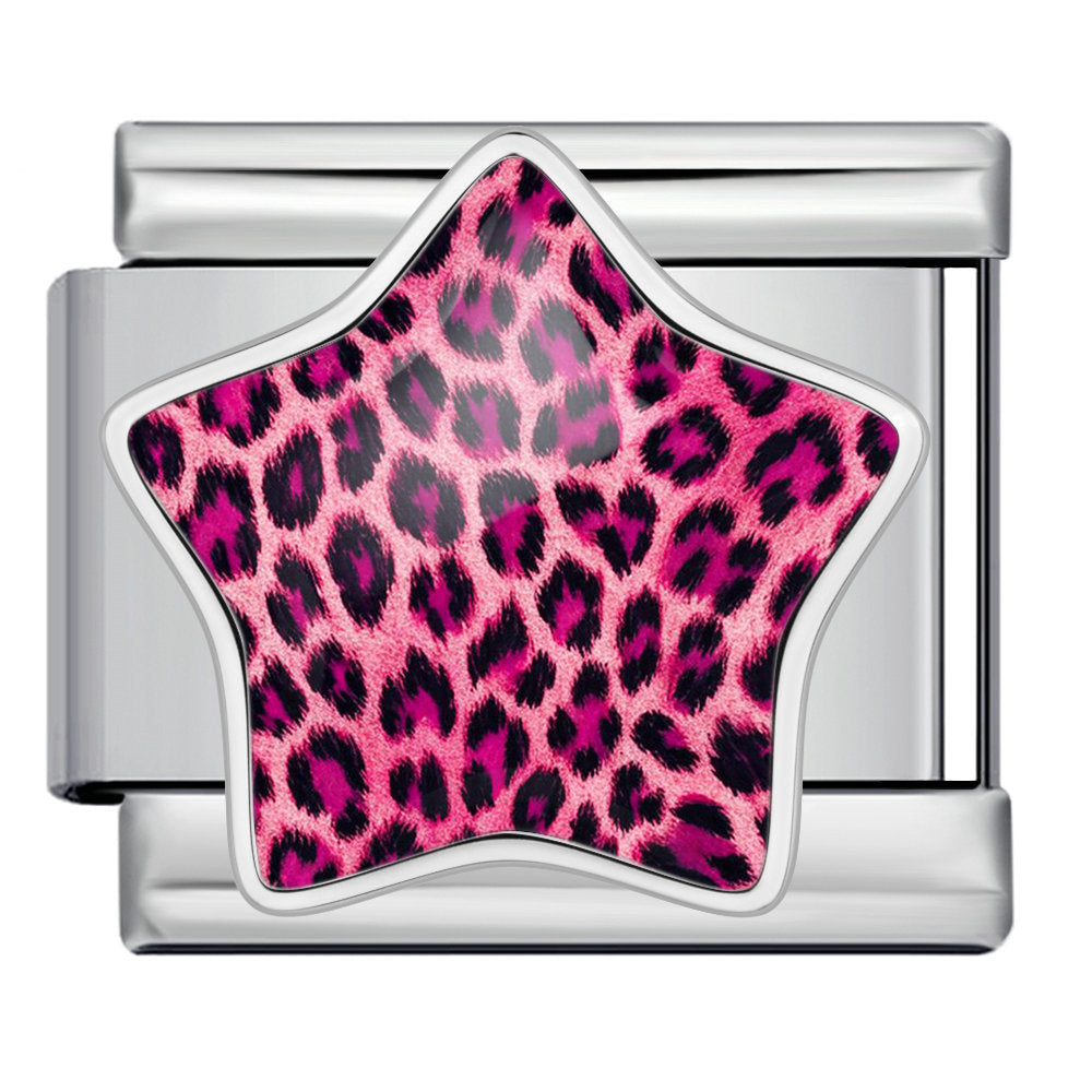 Leopard print star italian module bracelet - stainless steel diy detachable stretch bracelet gift