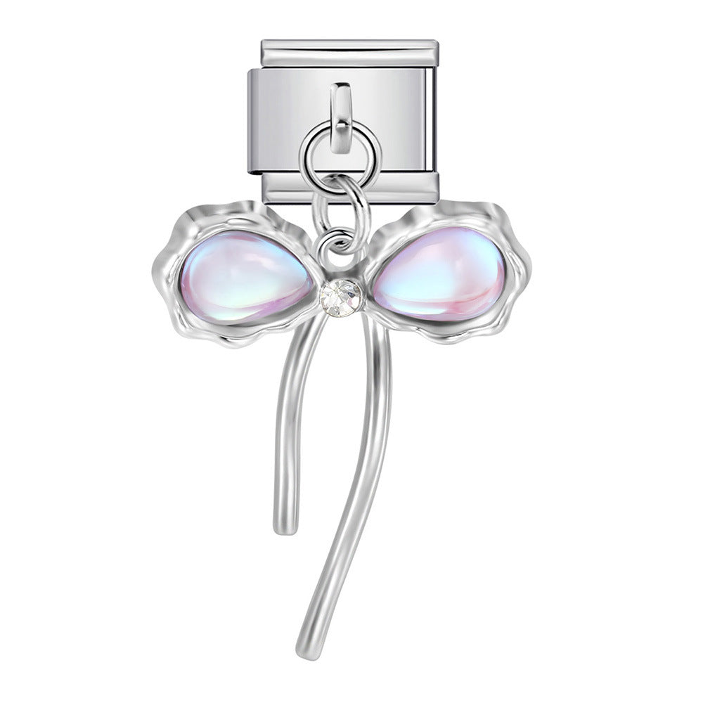 Silver Base Micro Pave Zircon Cute Pendant Italian Charm Links