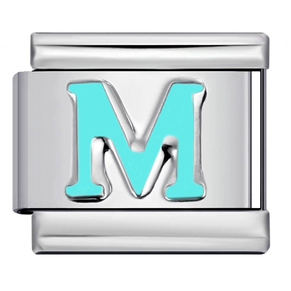 Sky Blue Letter Italian Charm Stainless Steel DIY Charms