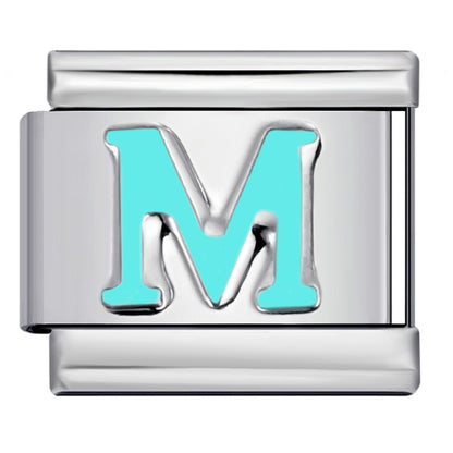Sky Blue Letter Italian Charm Stainless Steel DIY Charms