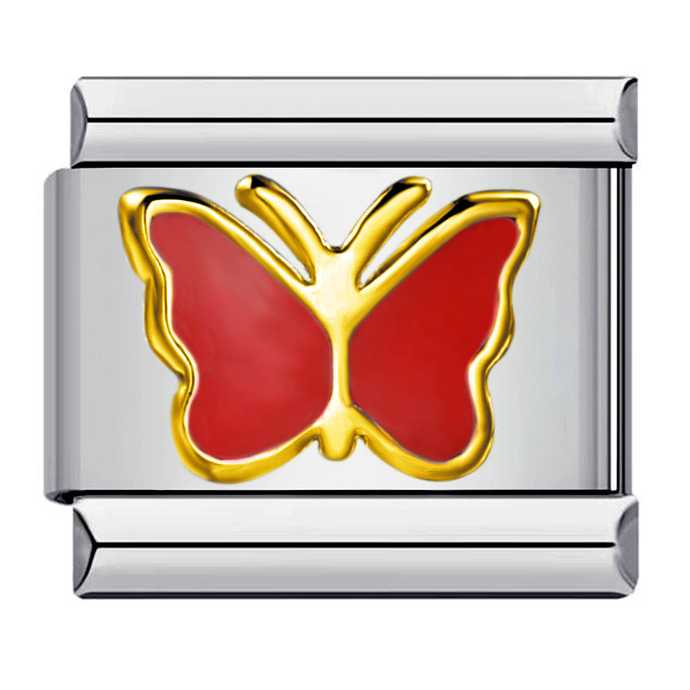 Stainless steel heart butterfly stamped pattern colorful enamel diy italian charm