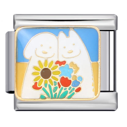 Pet Dog Italian Charm Gold Silver Enamel Stainless Steel