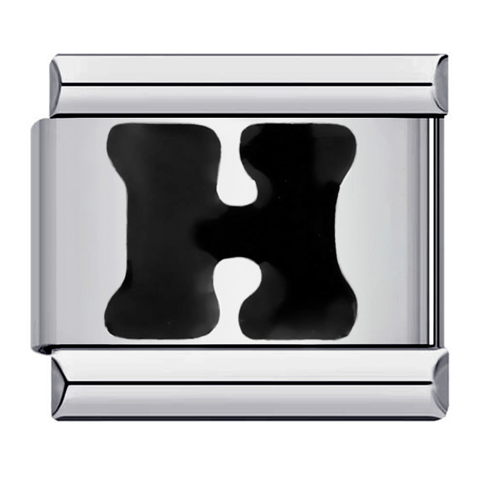 Black Letter Italian Charm Bracelet Stainless Steel