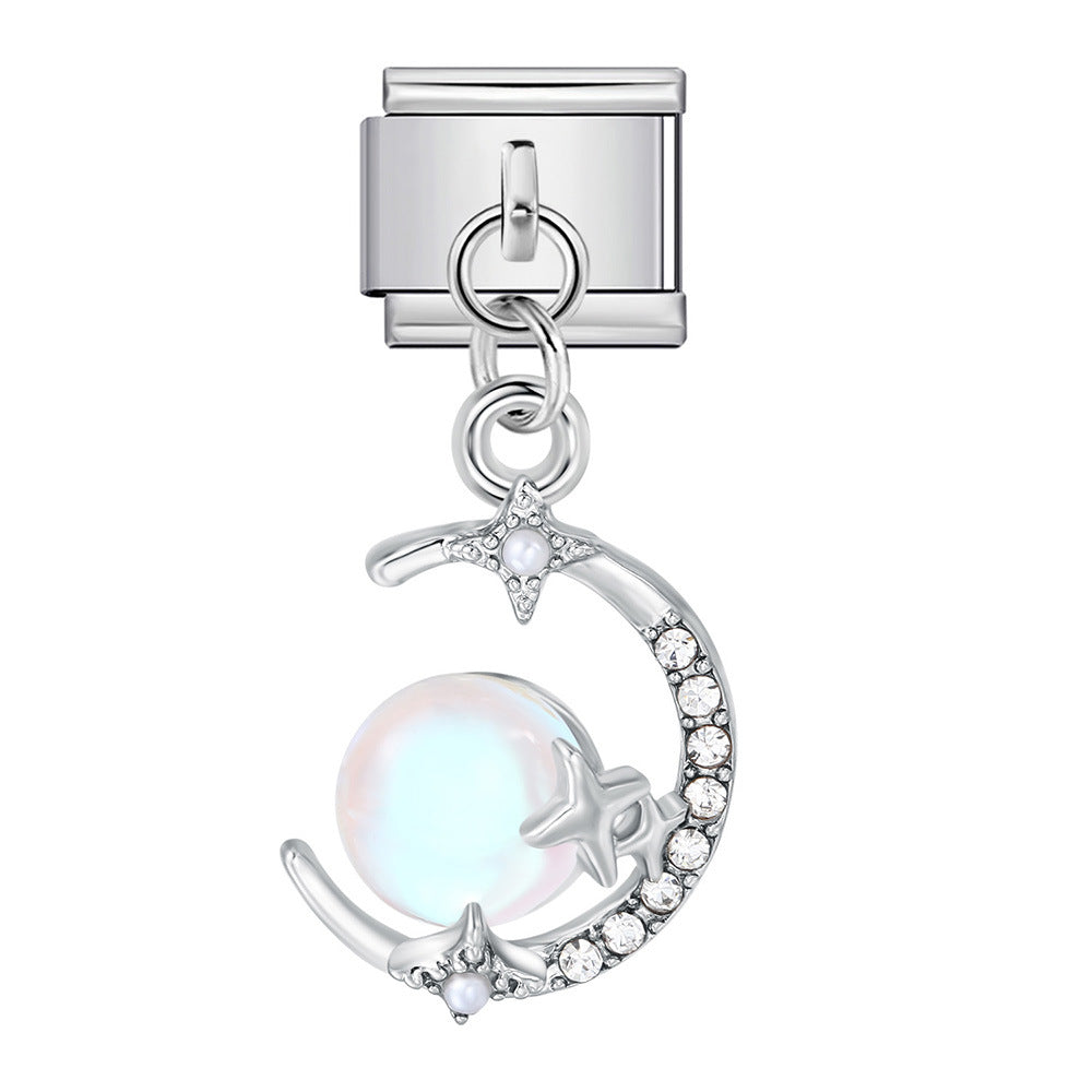 Silver Base Micro Pave Zircon Cute Pendant Italian Charm Links