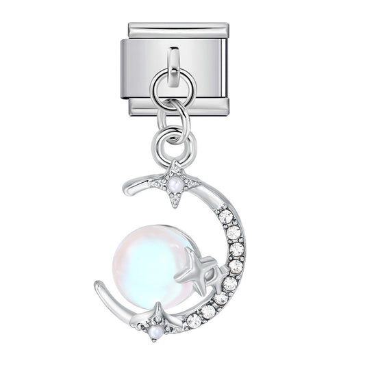 Silver Base Micro Pave Zircon Cute Pendant Italian Charm Links