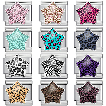 Leopard print star italian module bracelet - stainless steel diy detachable stretch bracelet gift