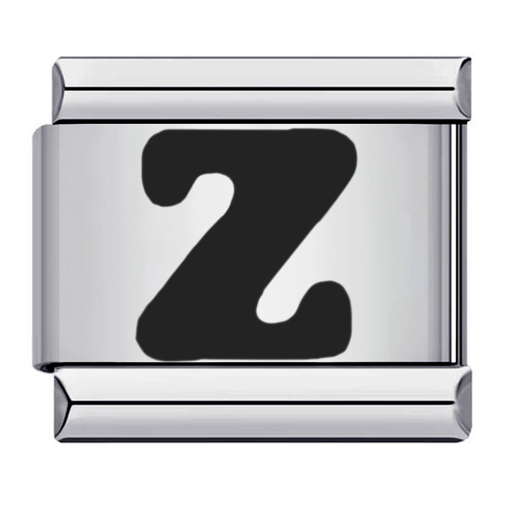 Black Letter Italian Charm Bracelet Stainless Steel