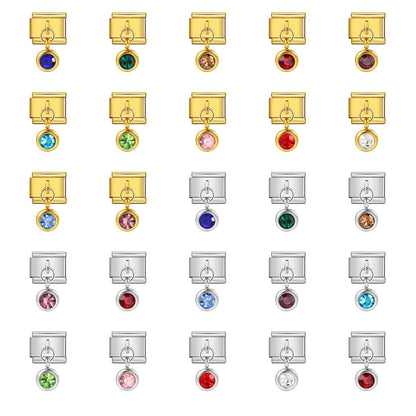 Colorful birthstone gold and silver base round pendant italian module stainless steel hook fashionable versatile bracelet