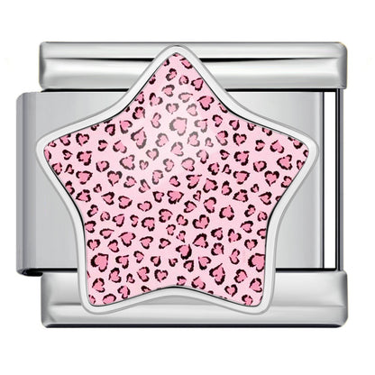 Leopard print star italian module bracelet - stainless steel diy detachable stretch bracelet gift
