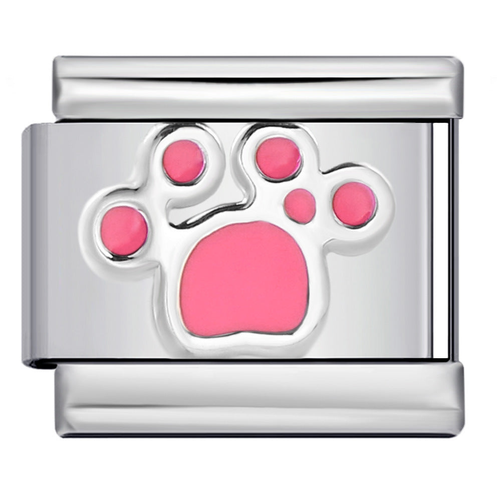 New stainless steel colorful enamel cat paw series italian module bracelet diy stretch patchwork bracelet
