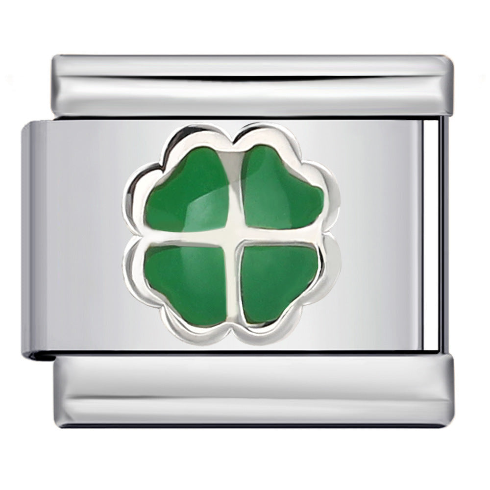 Color Enamel Four Leaf Clover Stainless Steel Italian Charm Links
