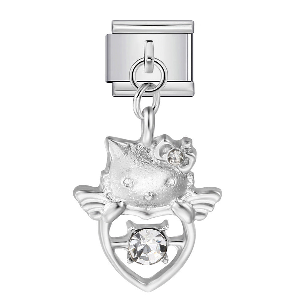 Silver Base Micro Pave Zircon Cute Pendant Italian Charm Links