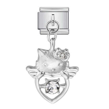 Silver Base Micro Pave Zircon Cute Pendant Italian Charm Links