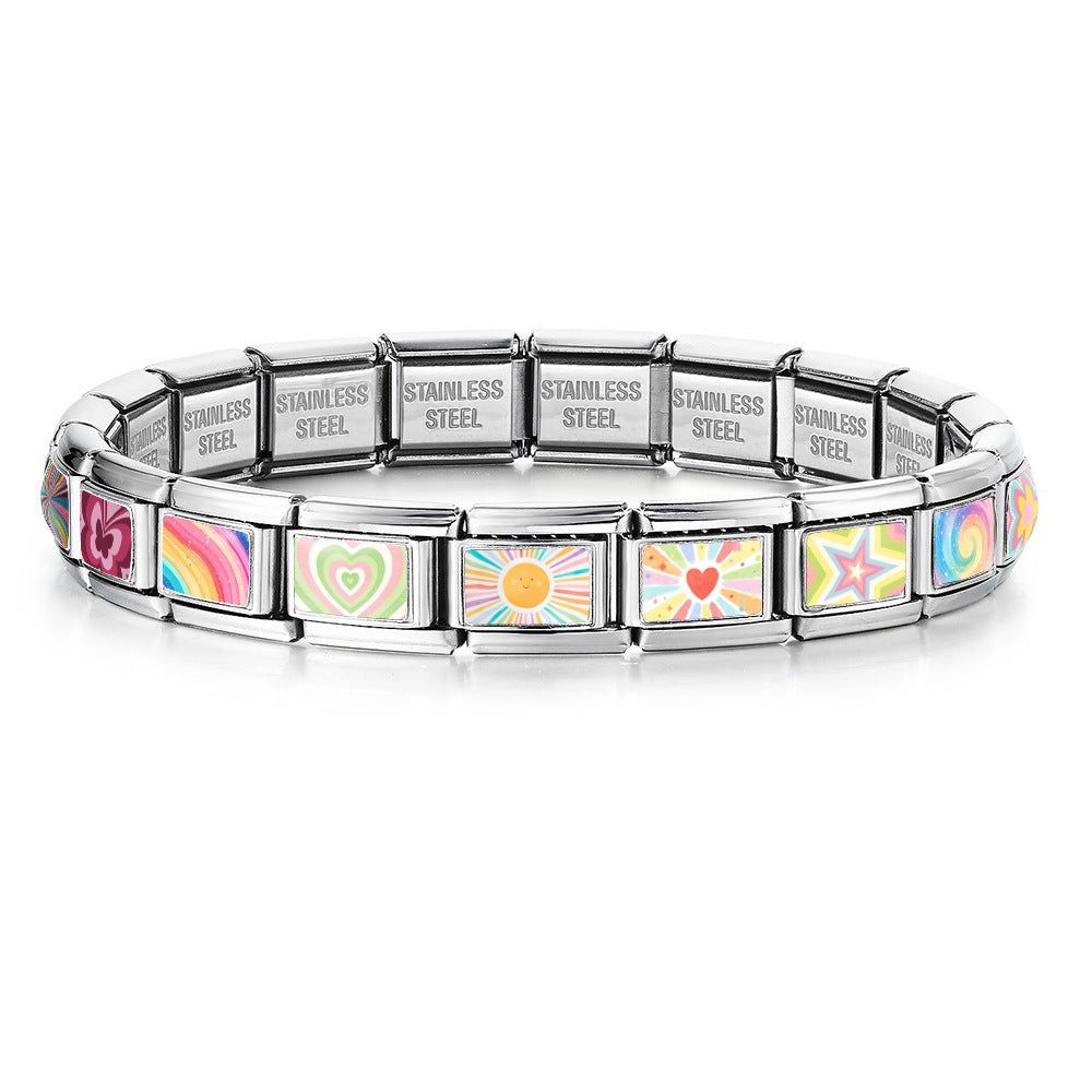 New colorful pattern Italian module bracelet DIY splicing stainless steel bracelet strap chain accessories