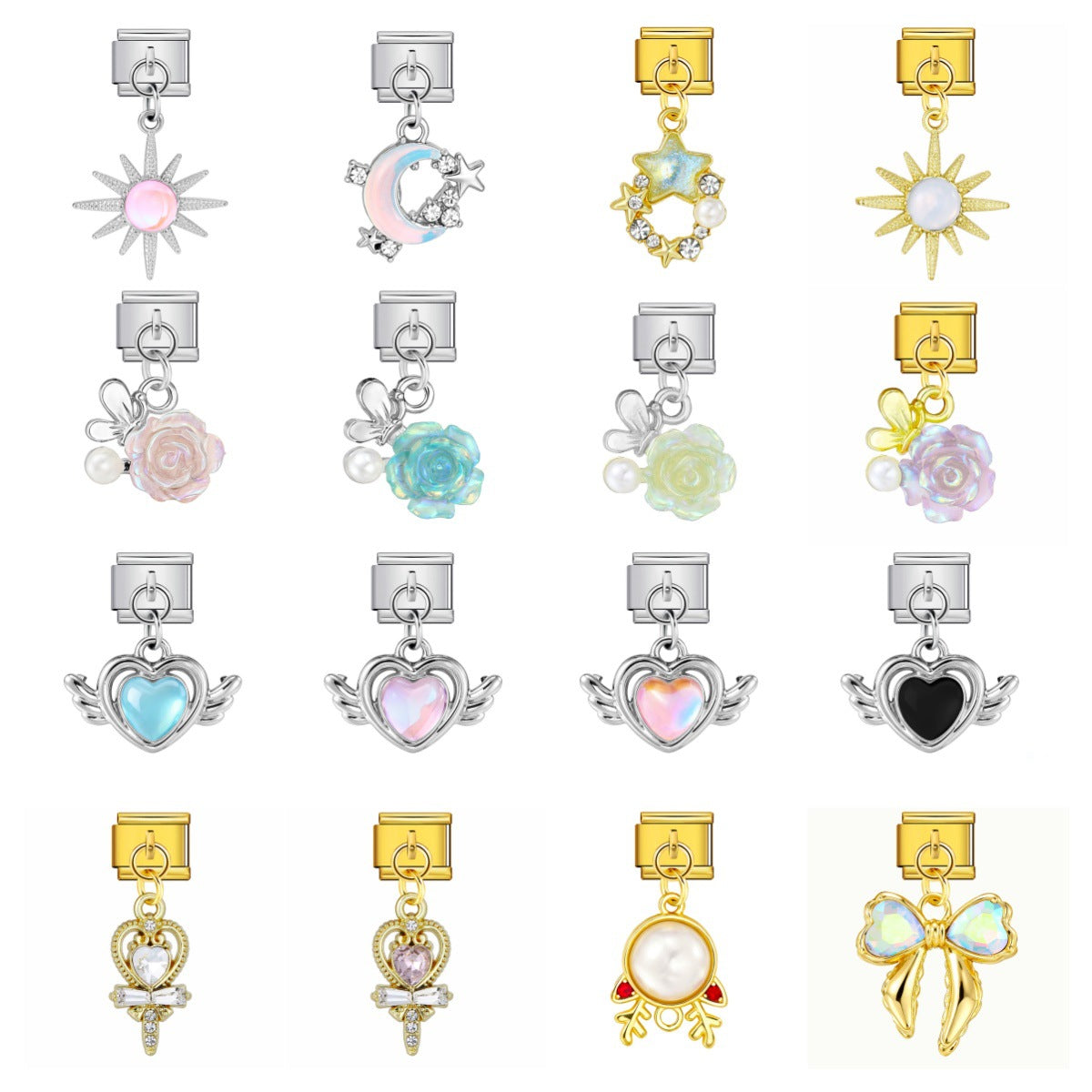 Love flower pendant Italian module bracelet, single hook stainless steel elastic splicing strap chain