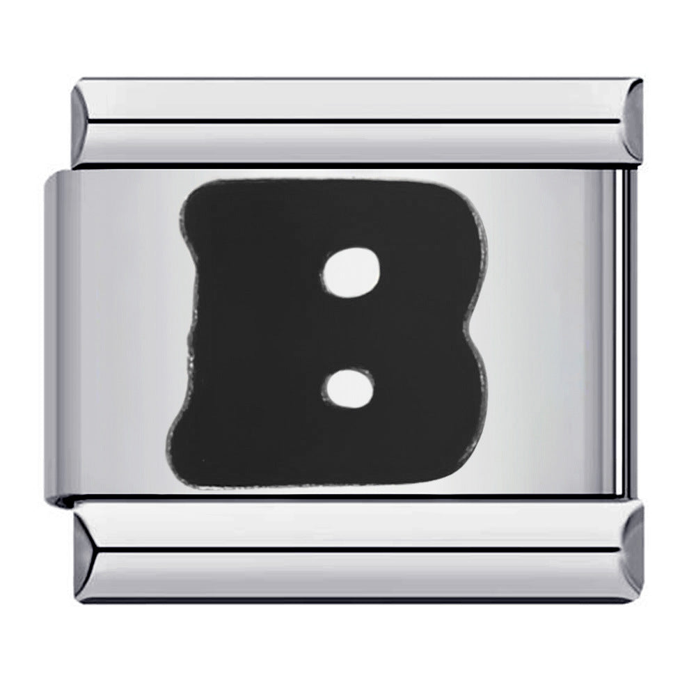 Black Letter Italian Charm Bracelet Stainless Steel