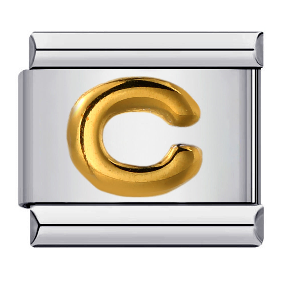 Cross-border explosive convex English alphabet collection series, stainless steel gold-plated DIY Italian module bracelet