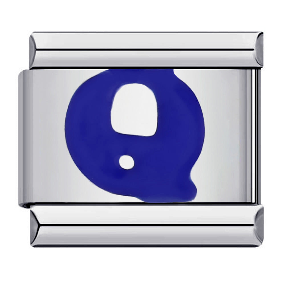 Blue Enamel Alphabet Stainless Steel Italian Charm Links