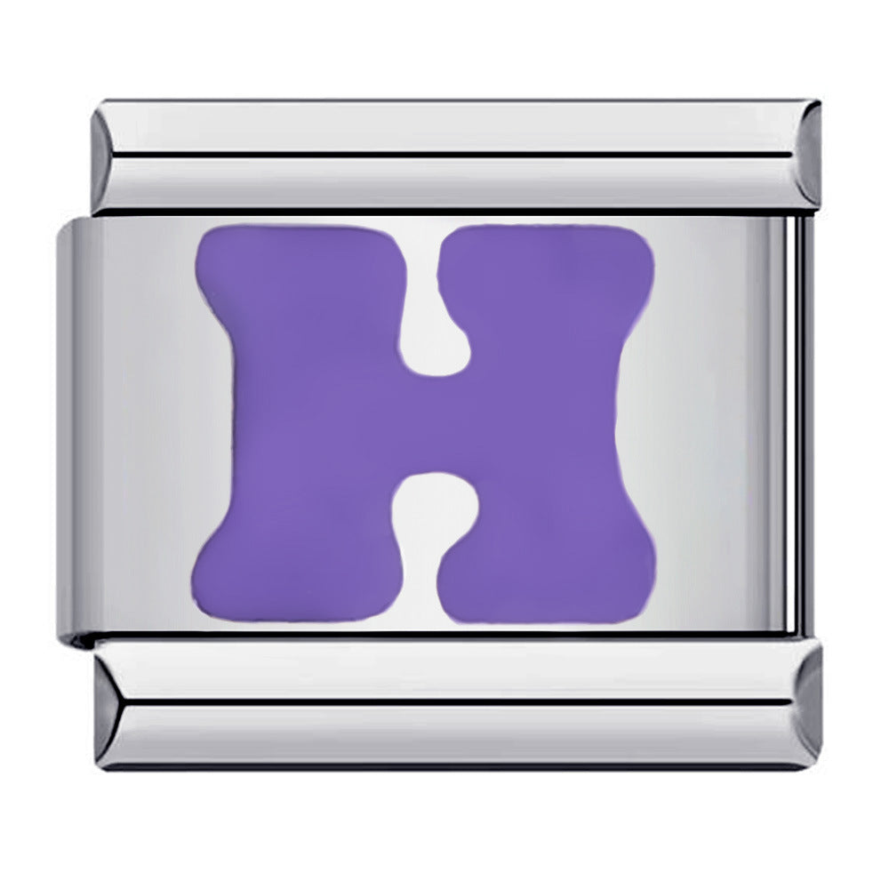 New arrival stainless steel purple english letter diy italian module bracelet italiancharmbracelet