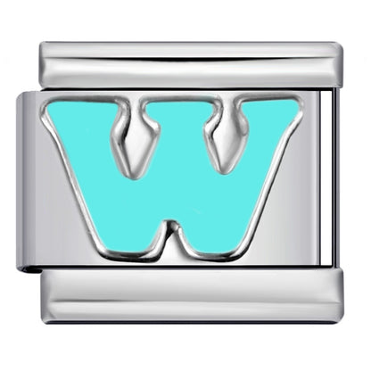 Sky Blue Letter Italian Charm Stainless Steel DIY Charms