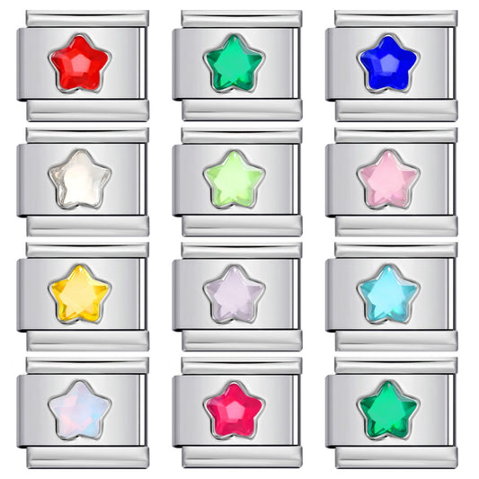 Five Pointed Star Color Rhinestone Birthstone Italian Charm Links