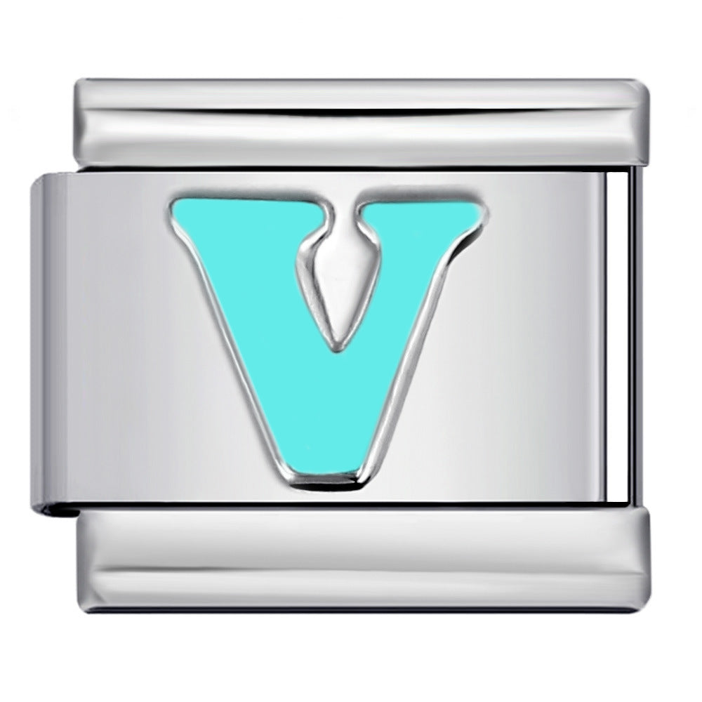 Sky Blue Letter Italian Charm Stainless Steel DIY Charms