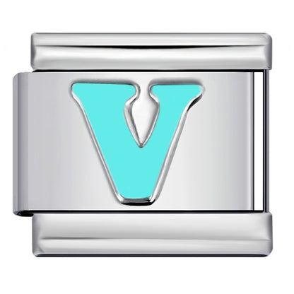 Sky Blue Letter Italian Charm Stainless Steel DIY Charms