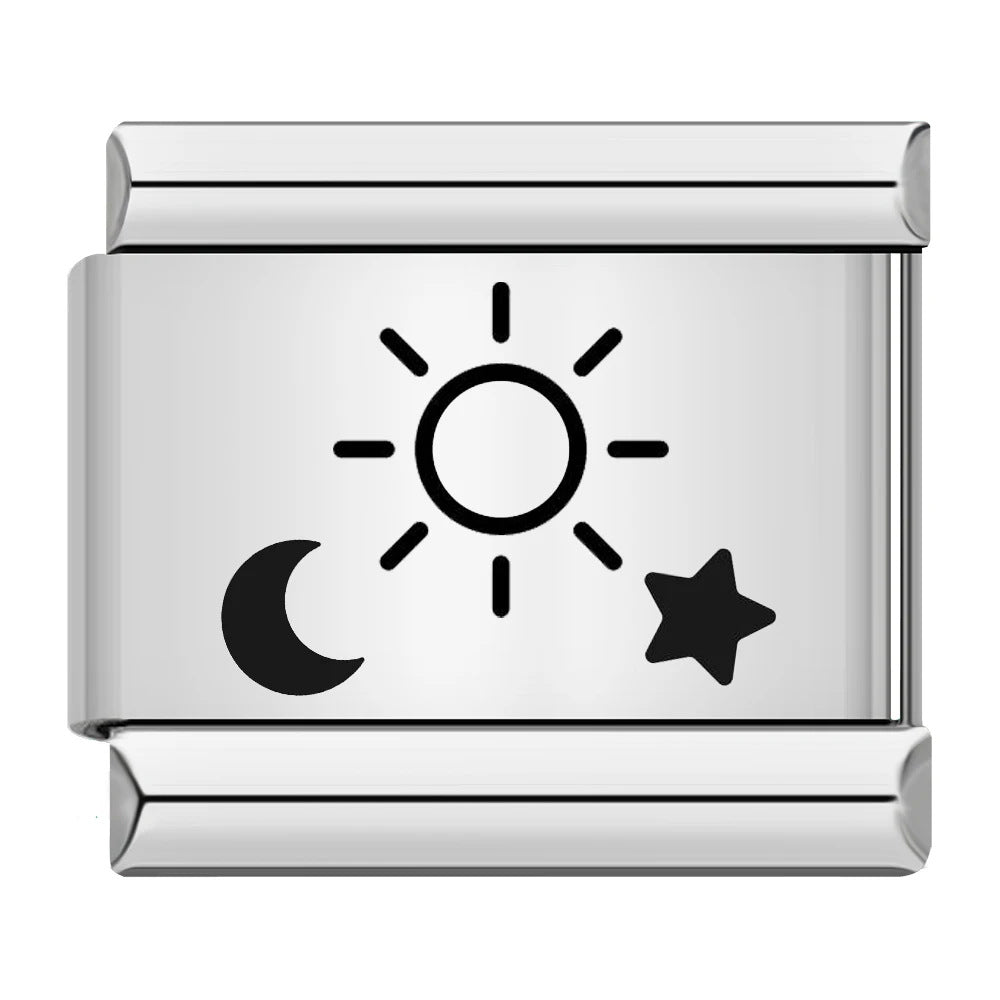 New sun, moon and stars pattern Italian module bracelet, stainless steel laser engraving DIY free splicing bracelet