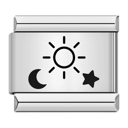 New sun, moon and stars pattern Italian module bracelet, stainless steel laser engraving DIY free splicing bracelet
