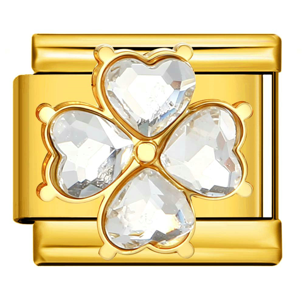 Gold Silver Rhinestone Italian Charm Gold Plated Stainless Steel