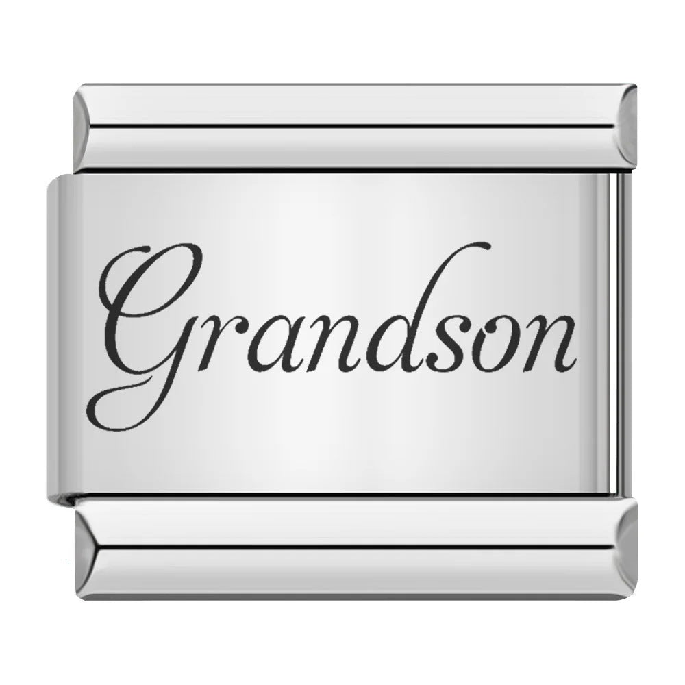 Family series english word pattern italian module bracelet stainless steel laser engraved diy bracelet