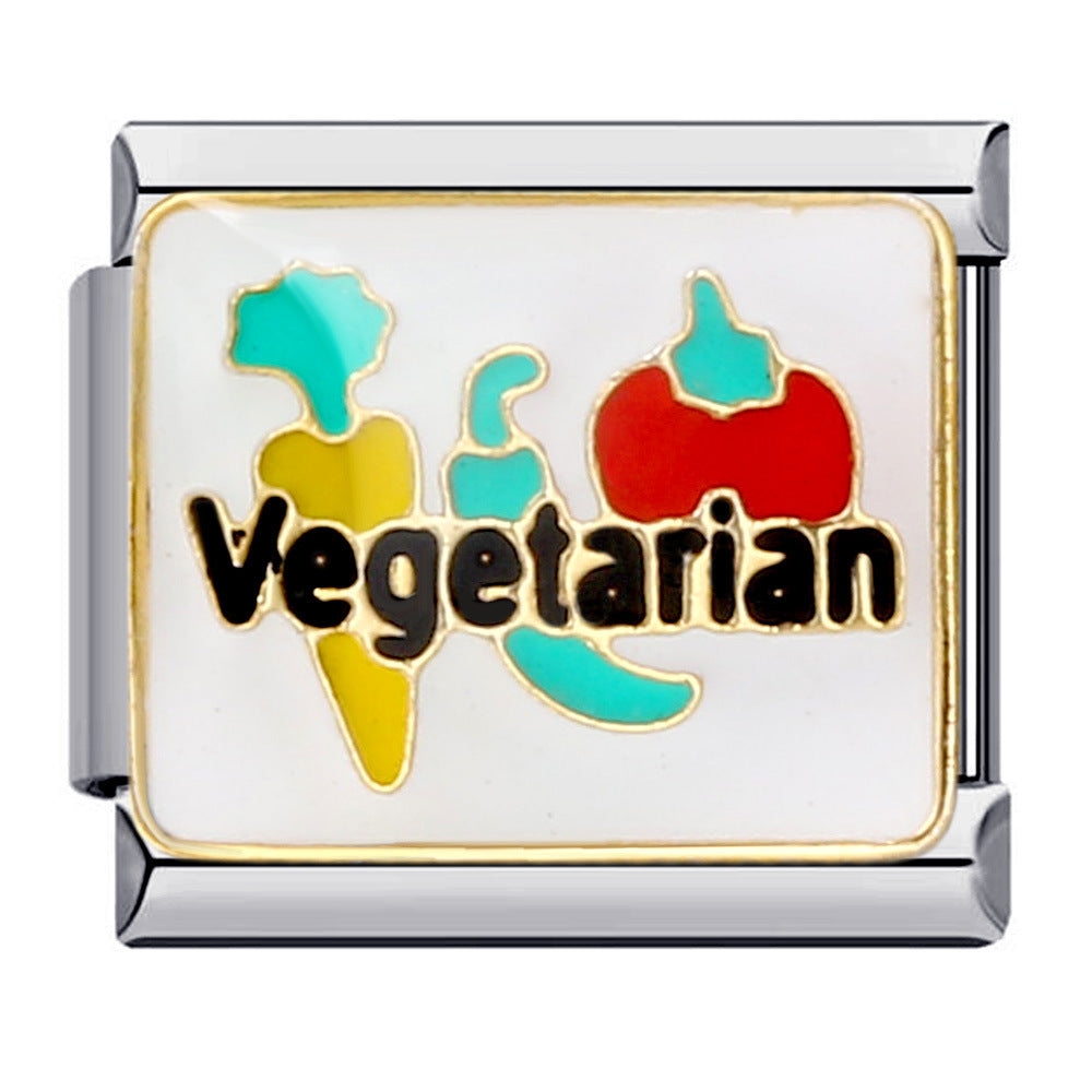 Delicious food Italian module bracelet, new stainless steel welding oil drip cartoon DIY splicing bracelet