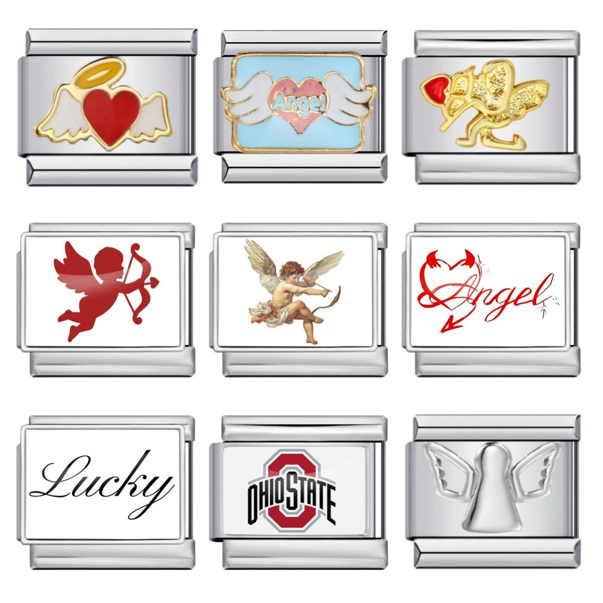 Photo Angel Gold Plated Enamel Italian Charm Links Stainless Steel